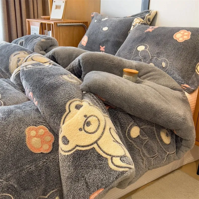 Lammfleece-Decke – Superwarme Steppdecke für Winter und Herbst, dicke Bettdecke für Einzel- und Doppelbetten