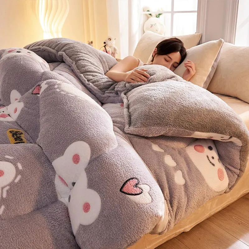 Lammfleece-Decke – Superwarme Steppdecke für Winter und Herbst, dicke Bettdecke für Einzel- und Doppelbetten