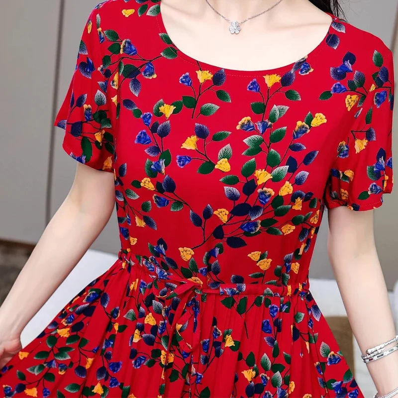 Sommerkleid für Damen in Übergröße, Kurzarm, bedruckt, lässig