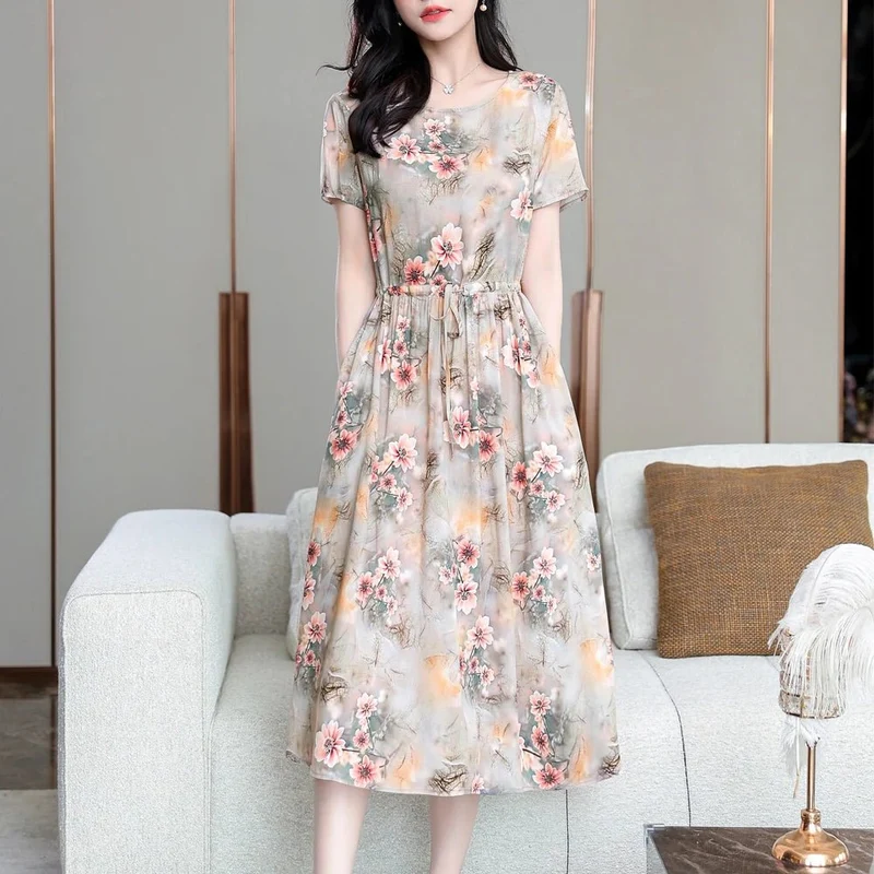 Sommerkleid für Damen in Übergröße, Kurzarm, bedruckt, lässig