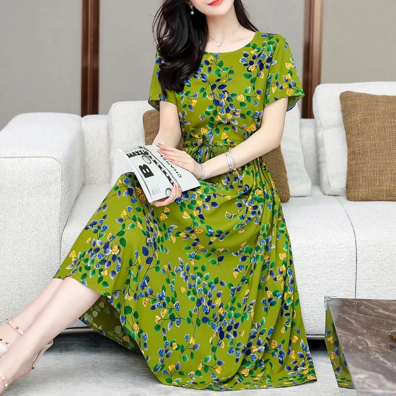 Sommerkleid für Damen in Übergröße, Kurzarm, bedruckt, lässig