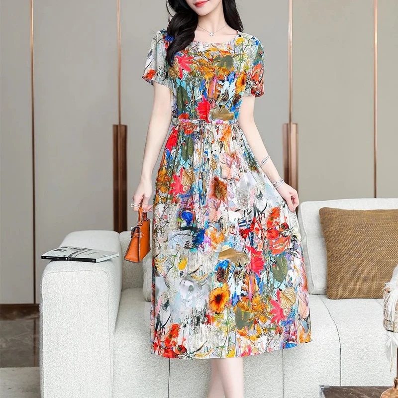 Sommerkleid für Damen in Übergröße, Kurzarm, bedruckt, lässig