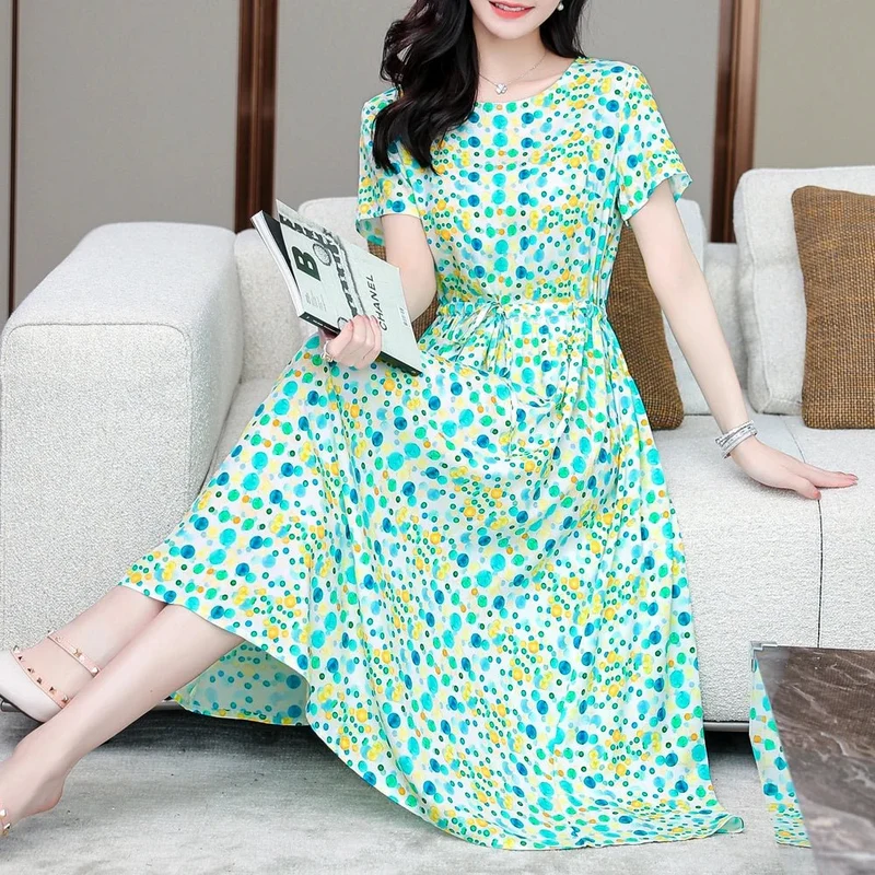 Sommerkleid für Damen in Übergröße, Kurzarm, bedruckt, lässig