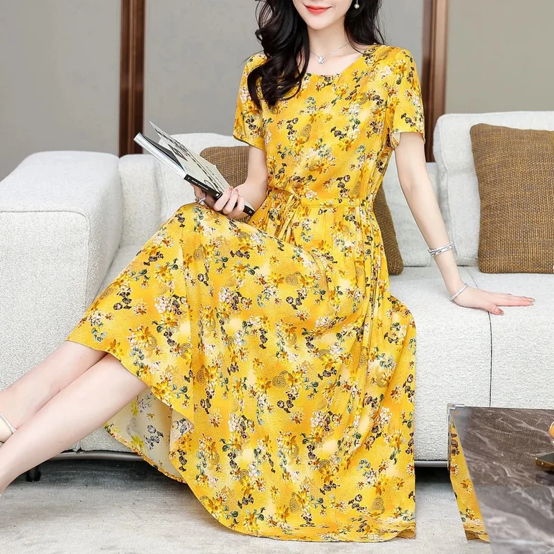Sommerkleid für Damen in Übergröße, Kurzarm, bedruckt, lässig