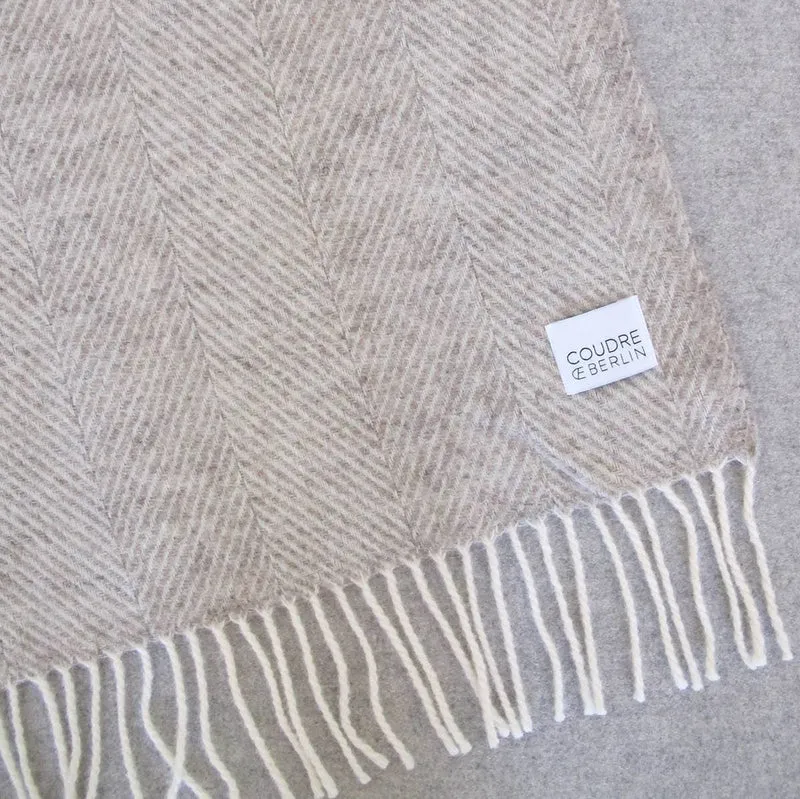 Wolldecke / Kuscheldecke - Kalkstein - Hellbeige - Fischgrat - 100% Schurwolle