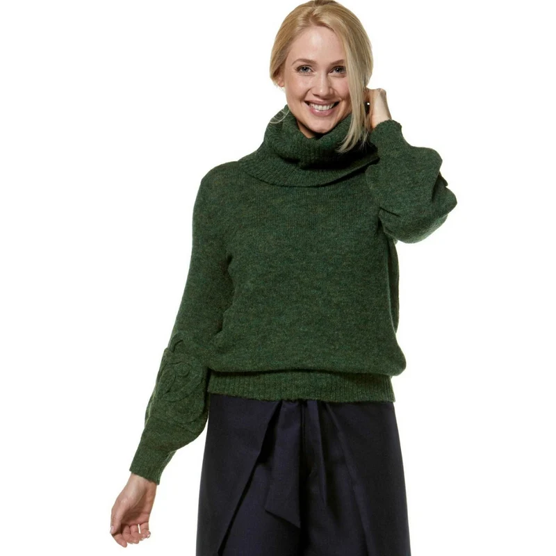 Alpaka Rollkragenpullover SALOMON – Modischer Crop-Strick mit Applikationen